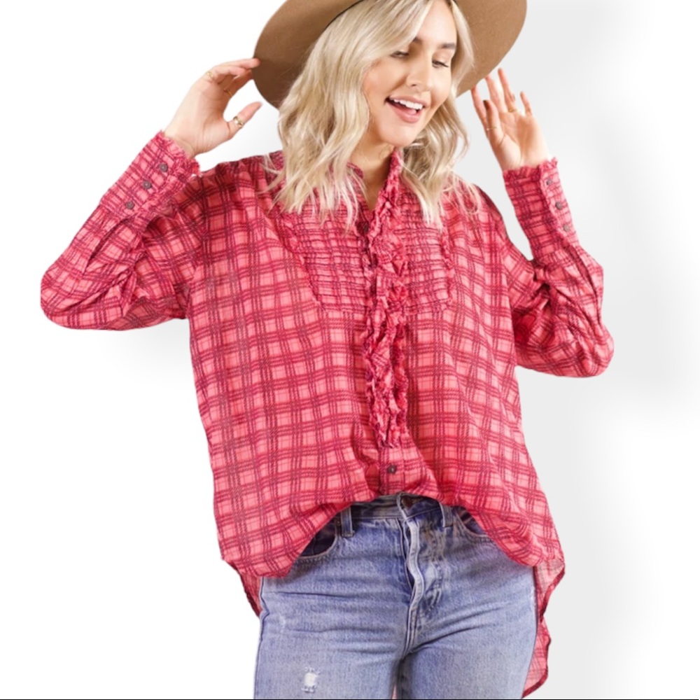 Free People Plaid Miles Tuxedo Shirt NWT - Picture 4 of 15